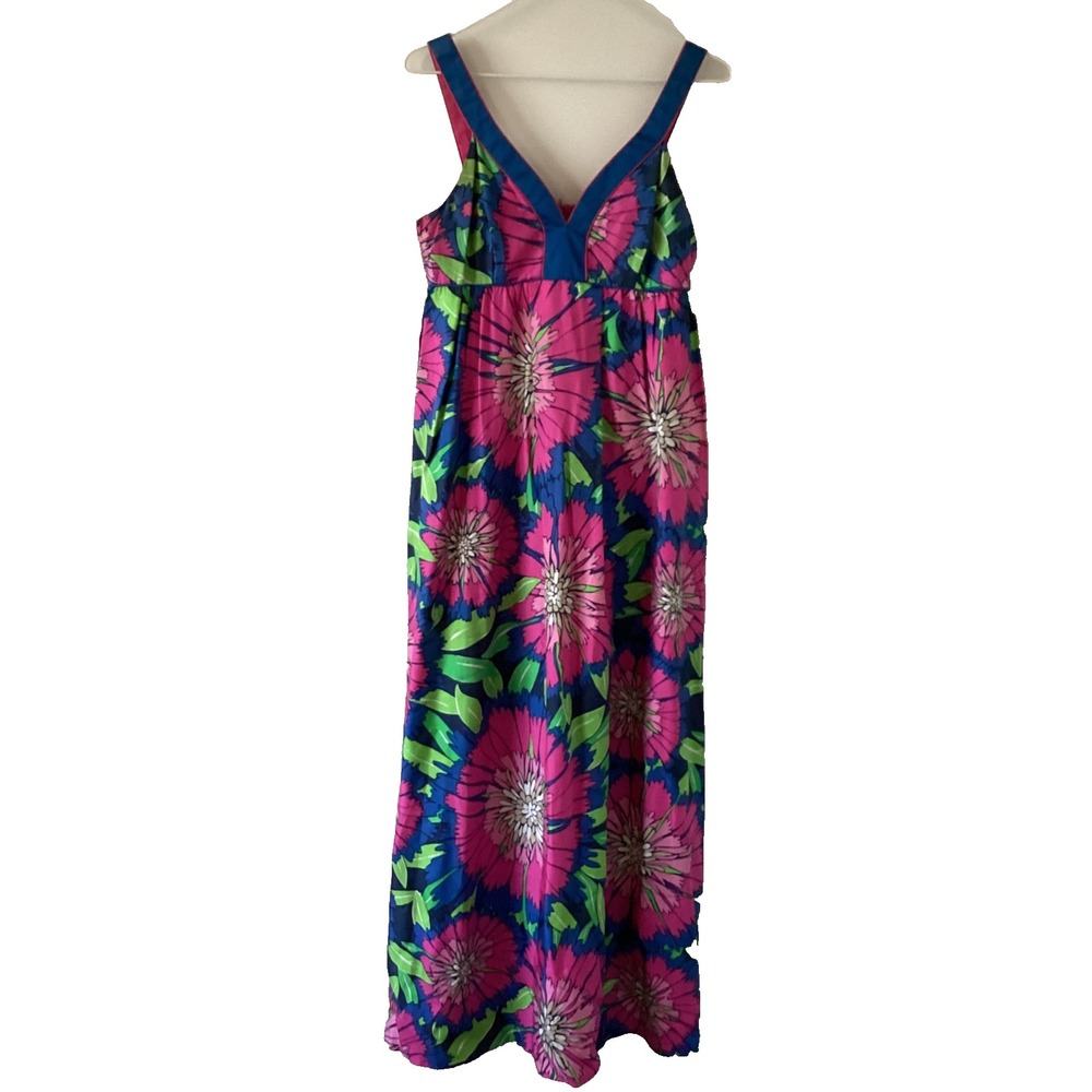 Lilly Pulitzer Silk Floral Maxi Dress Pink Blue Green Boho Tropical Resort Sz 4